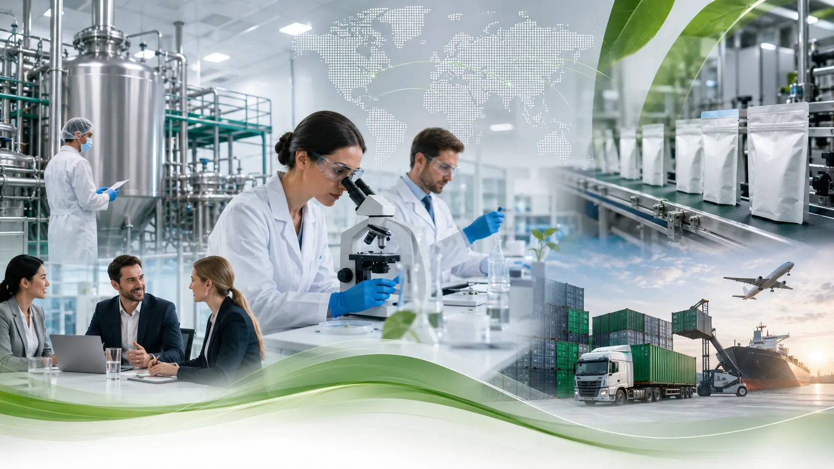 Quality, manufacturing, packaging and international supply visual